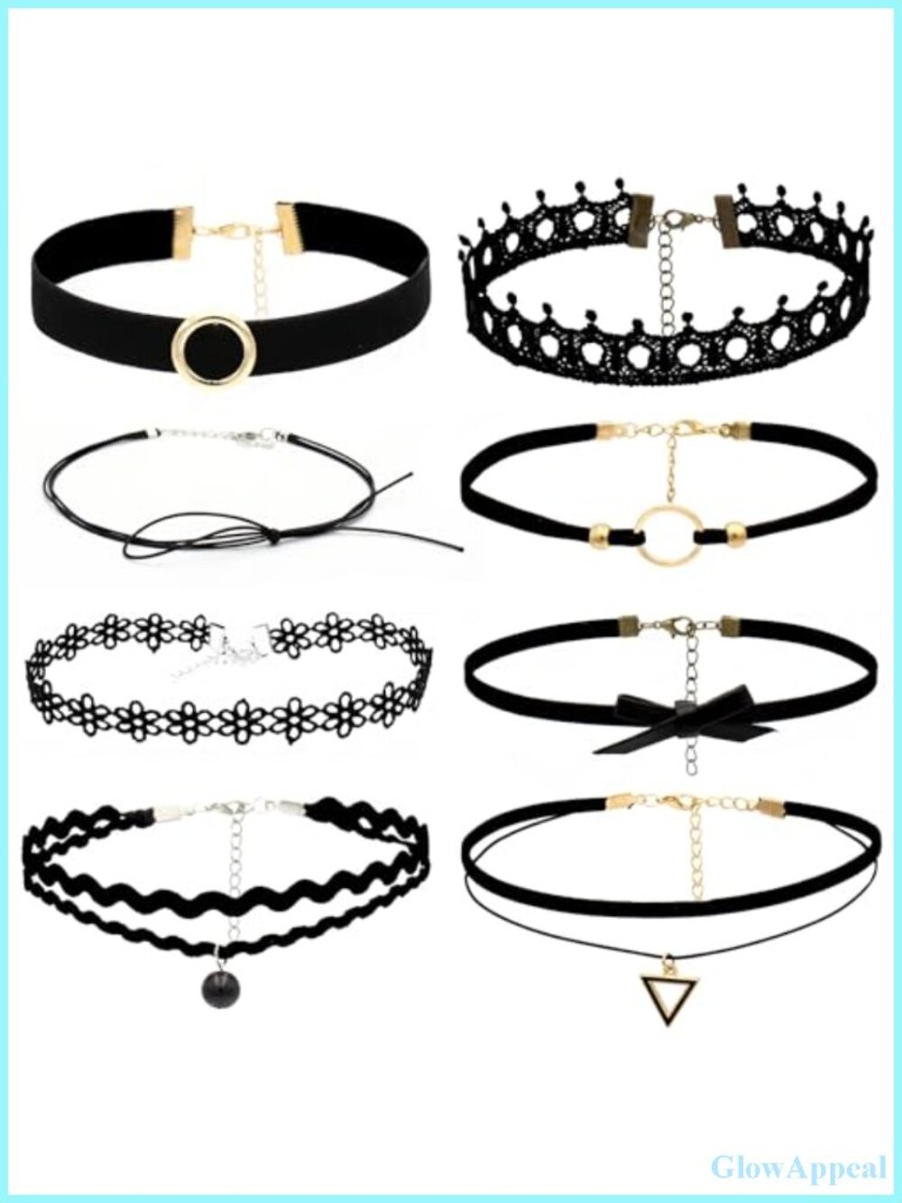 8Pc Lace Velvet Choker Necklace Set Adjustable Stainless Steel Lobster Clasp